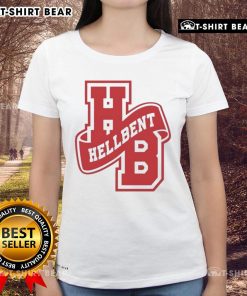 Alt Text: Stylish Top Hellbent Varsity Logo Ladies Tee featuring a bold logo design on a comfortable fit for casual wear.
