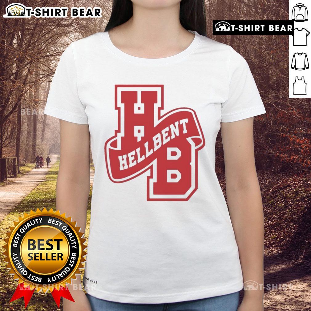 Top Hellbent Varsity Logo Ladies Tee Alt Text: Stylish Top Hellbent Varsity Logo Ladies Tee featuring a bold logo design on a comfortable fit for casual wear.