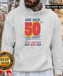 Top Hip Hop 50 Live and Direct hoodie from NX event on Aug 11, 2023, showcasing vibrant design and artist collaborations.