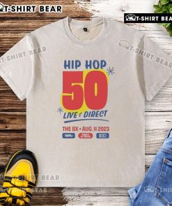 Top Hip Hop 50 Live and Direct washed t-shirt from The NX event, August 11, 2023, showcasing vibrant design.