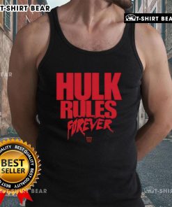 Alt Text: Top Hulk Hogan Hulk Rules Forever tank top featuring iconic wrestling imagery and bold lettering for fans.