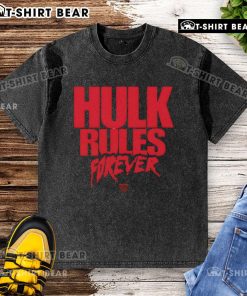 Vintage Top Hulk Hogan 'Hulk Rules Forever' washed t-shirt showcasing classic wrestling style and nostalgia.