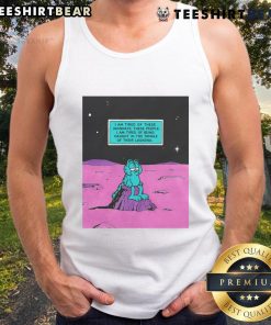 Graphic tank top design featuring 'I Am Tired Of These Mondays' text with a playful lasagna theme.