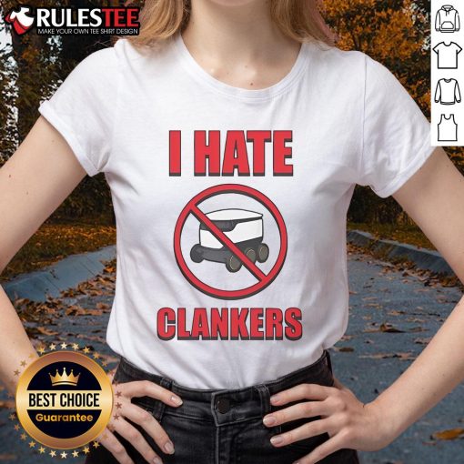 Top I Hate Clankers Ladies Tee in vibrant colors, showcasing a trendy design perfect for casual wear and statement style.
