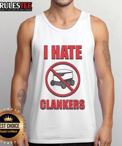Top I Hate Clankers tank top featuring bold graphic design, perfect for casual wear and expressing unique style.