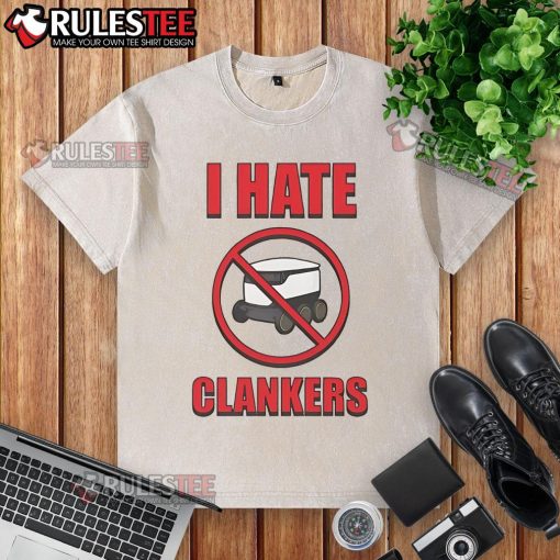 Top I Hate Clankers washed t-shirt featuring bold graphics for fans of unique graphic tees and casual style.