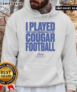 Alt Text: BYU Cougars hoodie featuring highlights from top Cougar football games on YouTube.