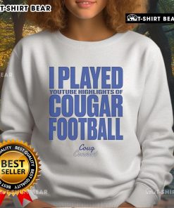 BYU Cougars sweatshirt featuring highlights from Cougar football on YouTube, perfect for fans and sports enthusiasts.
