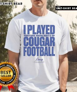 Alt Text: BYU Cougars T-Shirt featuring highlights from Cougar Football on YouTube, perfect for loyal fans.