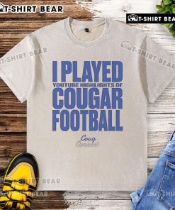 BYU Cougars washed t-shirt featuring highlights from Cougar football games on YouTube.