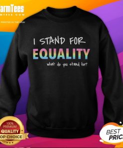 Rainbow sweatshirt with the phrase 'I Stand For Equality' showcasing vibrant colors and a bold message of support.