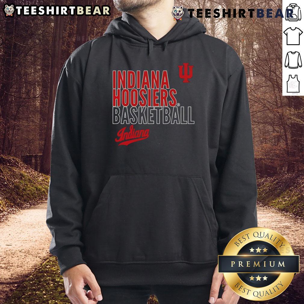 Top Indiana Hoosiers Basketball Text Logo Overlay Hoodie Alt Text: Indiana Hoosiers basketball text logo overlay hoodie featuring a stylish design for fans and athletes.