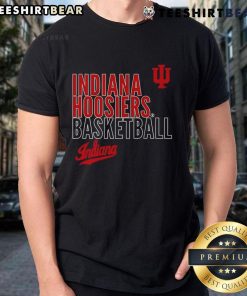 Top Indiana Hoosiers Basketball Text Logo Overlay T-Shirt featuring vibrant team colors and bold logo design.