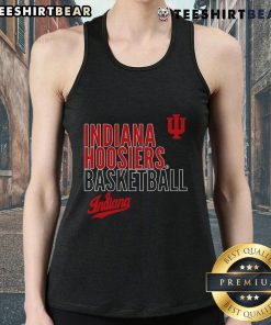 Top Indiana Hoosiers basketball text logo overlay tank top featuring team colors and stylish design for fans.