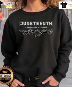 Top Juneteenth Celebrate of Freedom sweatshirt featuring vibrant colors and bold text celebrating freedom and heritage.