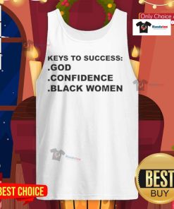 Black women tank top featuring 'Top Keys to Success' design, celebrating God confidence and empowerment.