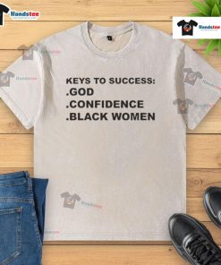 Alt Text: Black womens washed t-shirt featuring Top Keys to Success design promoting confidence and empowerment.