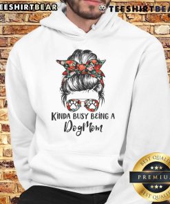 Cozy hoodie with 'Top Kinda Busy Being a Dog Mom' design, featuring a messy bun graphic, perfect for dog lovers.