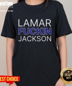 Stylish Top Lamar Fuckin Jackson Ladies Tee featuring vibrant colors and a trendy design for fans of Lamar Jackson.