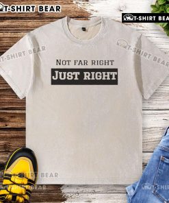 Leilani Dowding in a 'Not Far Right Just Right' washed t-shirt, showcasing a casual and stylish look.