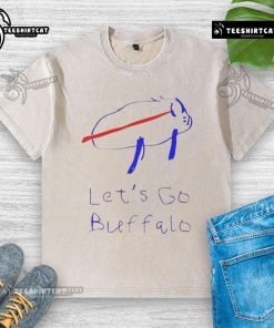 Top Lets Go Buffalo Football drawing logo on a washed t-shirt, perfect for fans celebrating their team spirit.