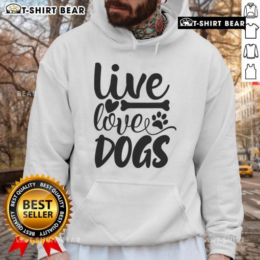 Cozy Top Live Love Dogs hoodie featuring a playful dog graphic, perfect for dog lovers and casual wear.