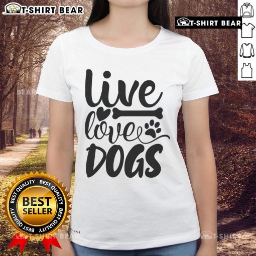 Top Live Love Dogs Ladies Tee featuring a stylish design for dog lovers, perfect for casual outings and pet enthusiasts.