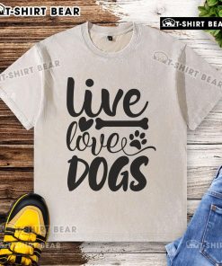 Top Live Love Dogs Washed T-Shirt featuring a playful dog graphic, perfect for pet lovers and casual wear.