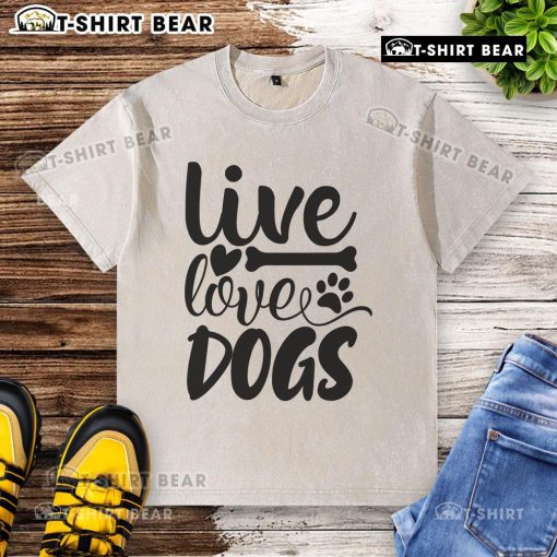 Top Live Love Dogs Washed T-Shirt featuring a playful dog graphic, perfect for pet lovers and casual wear.