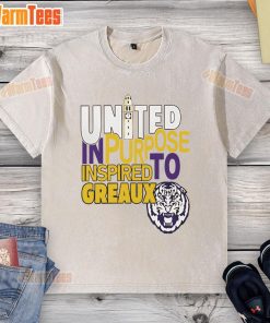 Alt Text: Top LSU Tigers United In Purpose Inspired To Greaux washed t-shirt showcasing vibrant team spirit and style.