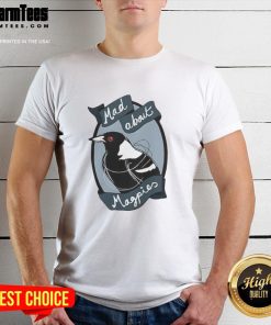 Alt Text: Top Mad About Magpies Logo T-Shirt featuring a vibrant design of a magpie, perfect for fans and bird lovers.