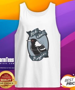 Top Mad About Magpies logo tank top featuring a bold design perfect for fans of the Magpies.