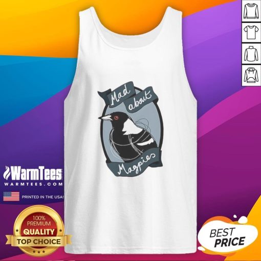Top Mad About Magpies logo tank top featuring a bold design perfect for fans of the Magpies.
