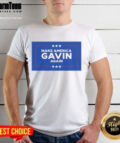 Top Make America Gavin Again T-Shirt featuring bold text on a stylish design, perfect for political statement wear.
