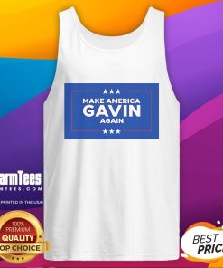 Top Make America Gavin Again Tank Top featuring a bold graphic design, perfect for casual summer wear and political statements.