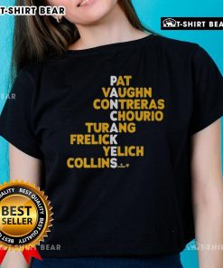 Top Milwaukee Pancakes names featuring Pat Vaughn, Contreras, Chourio, Turang, Frelick, Yelich, and Collins on a ladies tee.
