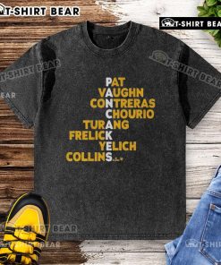 Alt Text: Top Milwaukee Pancakes featuring names like Pat, Vaughn, Contreras, Chourio, and Yelich on a washed t-shirt design.