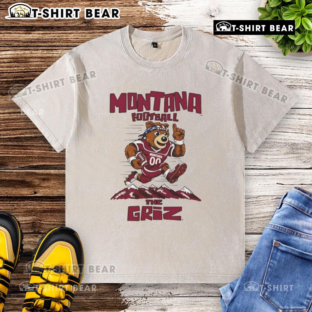 Top Montana Football The Griz Mascot Washed T Shirt Alt Text: Top Montana Football The Griz mascot washed t-shirt featuring the iconic bear logo and vibrant colors.