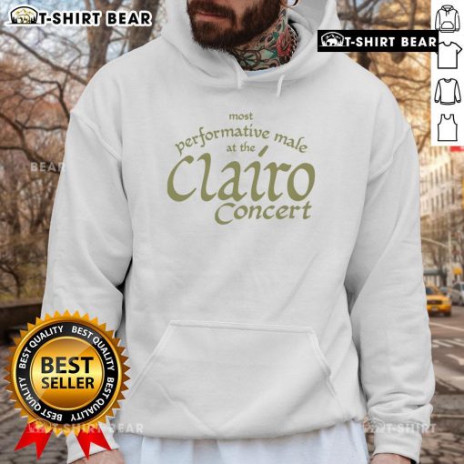 Top most performative male at the Clairo concert wearing a stylish hoodie, showcasing vibrant energy and enthusiasm.