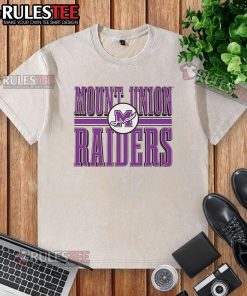 Top Mount Union Raiders logo on a washed t-shirt, showcasing a stylish design for fans of the team.