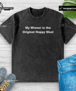 Top My Wiener Is The Original Happy Meal Washed T-Shirt featuring a playful design and vibrant colors for casual wear.