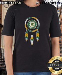 Top Native American Indians Oakland Athletics baseball ladies tee featuring vibrant team colors and logo design.