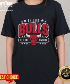 Top NBA Chicago Bulls arched central division ladies tee in vibrant red, perfect for fans and casual wear.