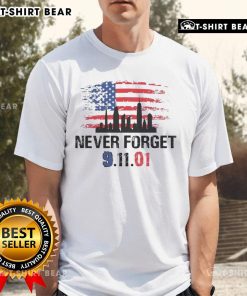 Top Never Forget 9.11.01 America Flag T-Shirt featuring a patriotic design, honoring September 11th, 2001.