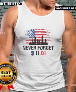 Alt Text: Top Never Forget 9.11.01 America Flag Tank Top featuring a patriotic design honoring September 11th.
