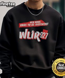 Top New Wave Dare To Be Different WLIR 927 vintage radio 80s 90s sweatshirt featuring retro design and vibrant colors.