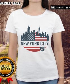 Top New York City travel souvenir flag series ladies tee featuring vibrant NYC flag design for stylish travelers.
