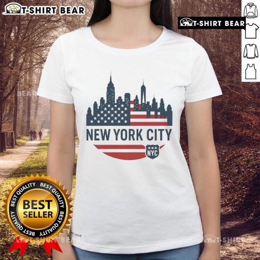 Top New York City travel souvenir flag series ladies tee featuring vibrant NYC flag design for stylish travelers.