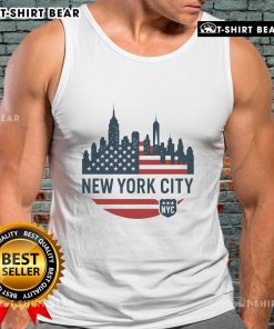 Top New York City travel souvenir flag series tank top featuring iconic NYC skyline and vibrant colors.