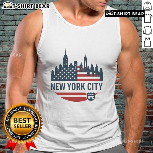 Top New York City travel souvenir flag series tank top featuring iconic NYC skyline and vibrant colors.